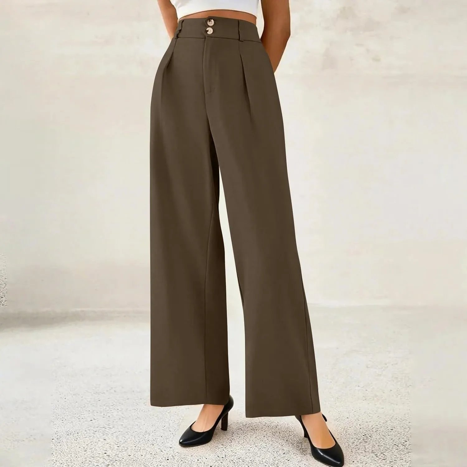 Dress Pants Women Loose Fit High Waisted Formal Wide Leg Trousers Button Flowy Office Business Work Slacks with Pockets