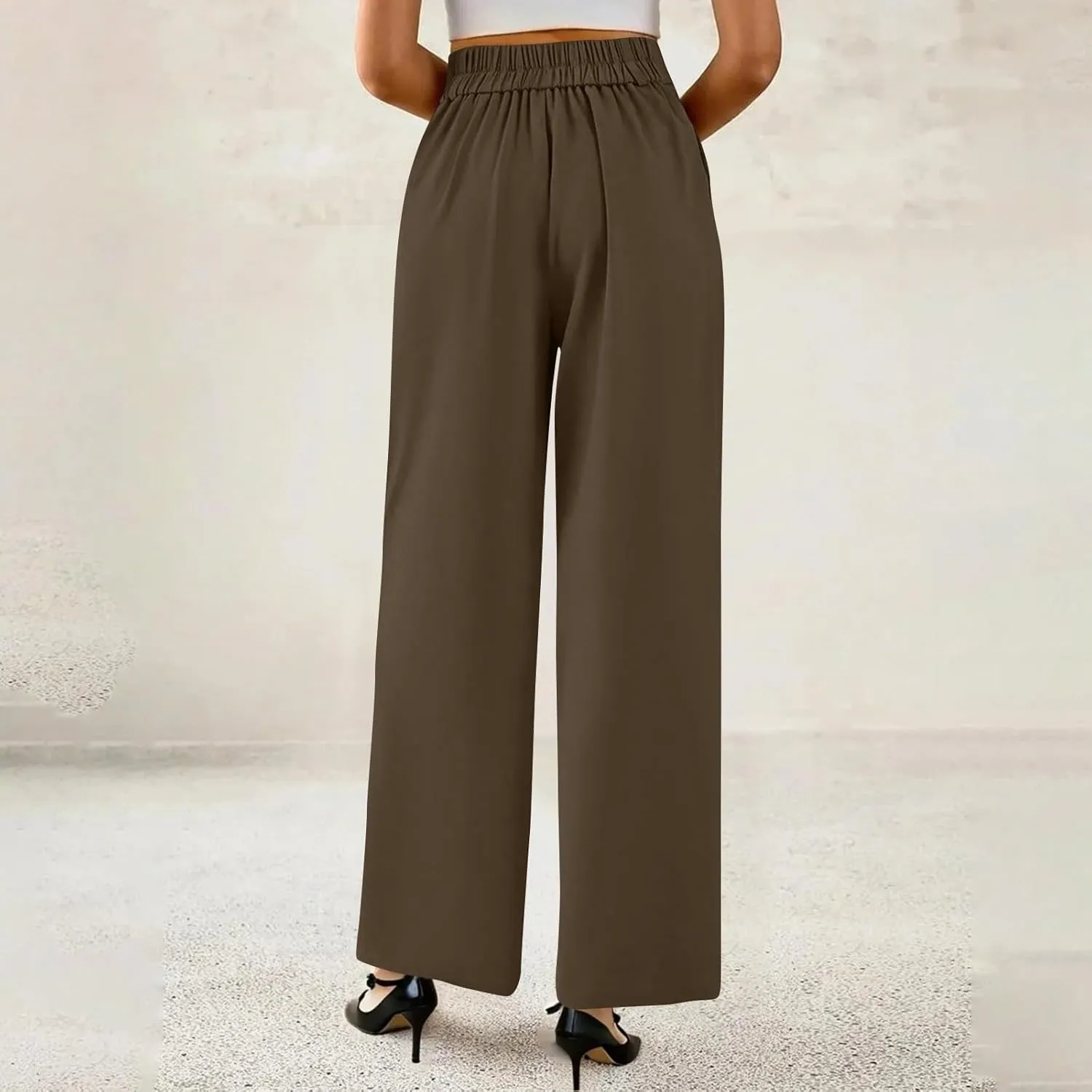 Dress Pants Women Loose Fit High Waisted Formal Wide Leg Trousers Button Flowy Office Business Work Slacks with Pockets