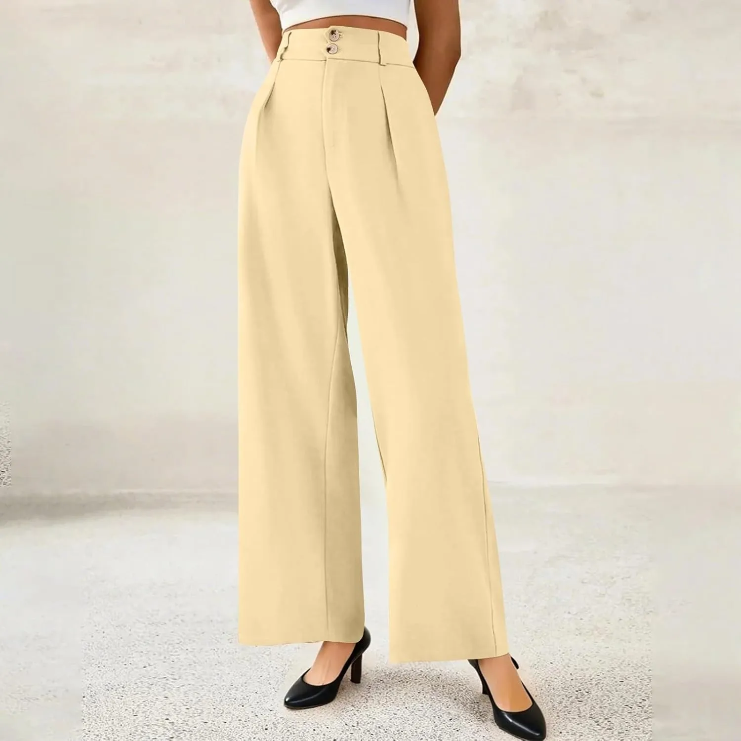 Dress Pants Women Loose Fit High Waisted Formal Wide Leg Trousers Button Flowy Office Business Work Slacks with Pockets
