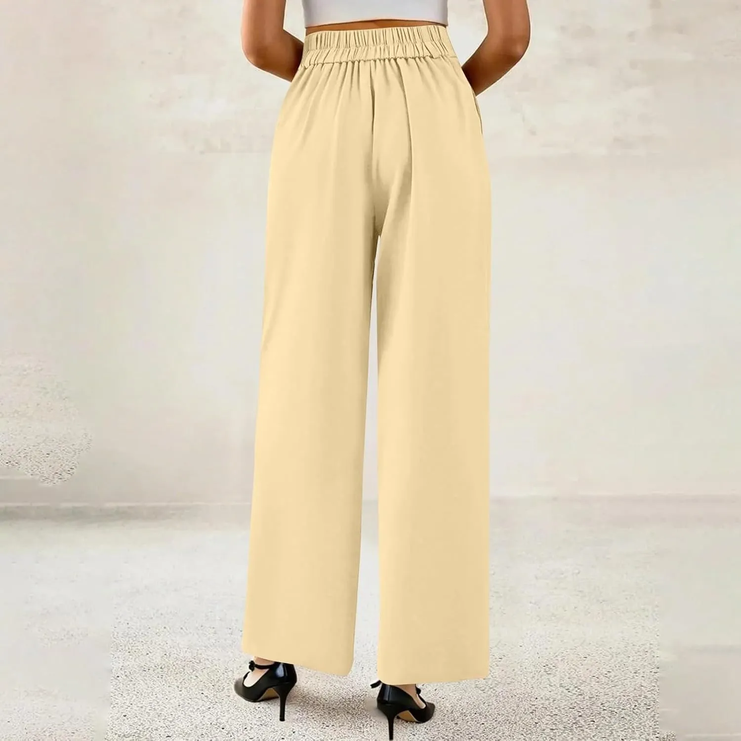 Dress Pants Women Loose Fit High Waisted Formal Wide Leg Trousers Button Flowy Office Business Work Slacks with Pockets
