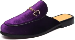 FLQL Mens Shoes Luxury Velvet Gold Buckle Slip-on Penny Loafers Casual Smoking Slippers Indoor Outdoor Sandals Black Size 7-13