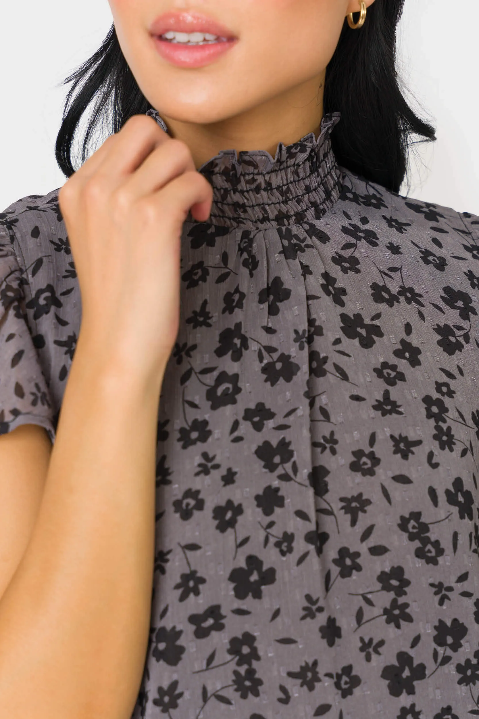 Flutter Sleeve Smocked Neck Blouse