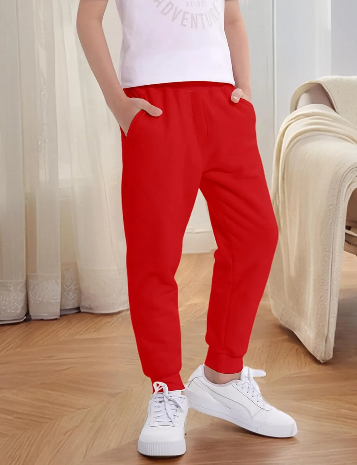 Gihuo Unisex Boys Girls Winter Warm Sherpa Lined Sweatpants Jogger