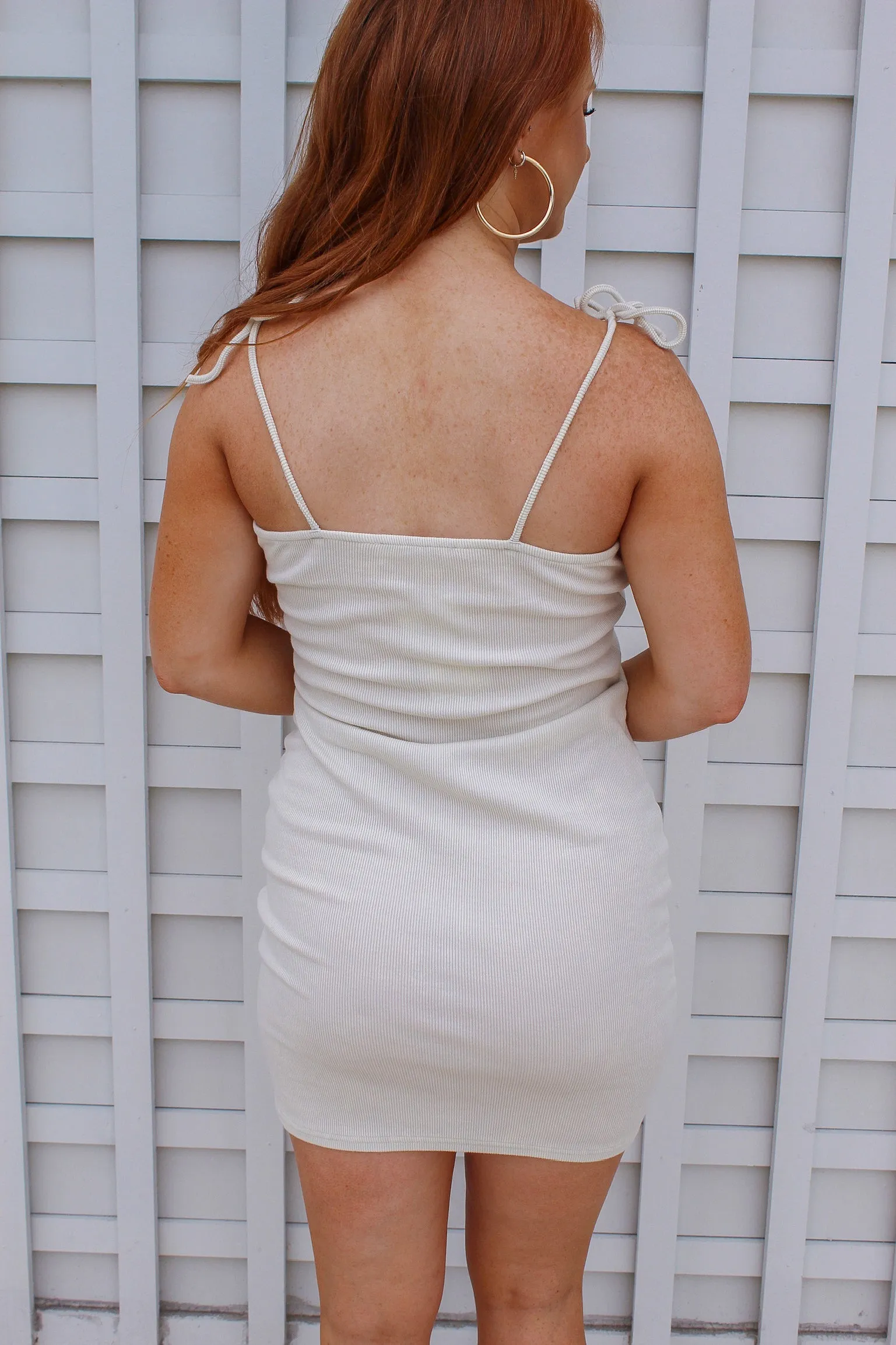 Jolie Tie Ribbed Dress- Ivory