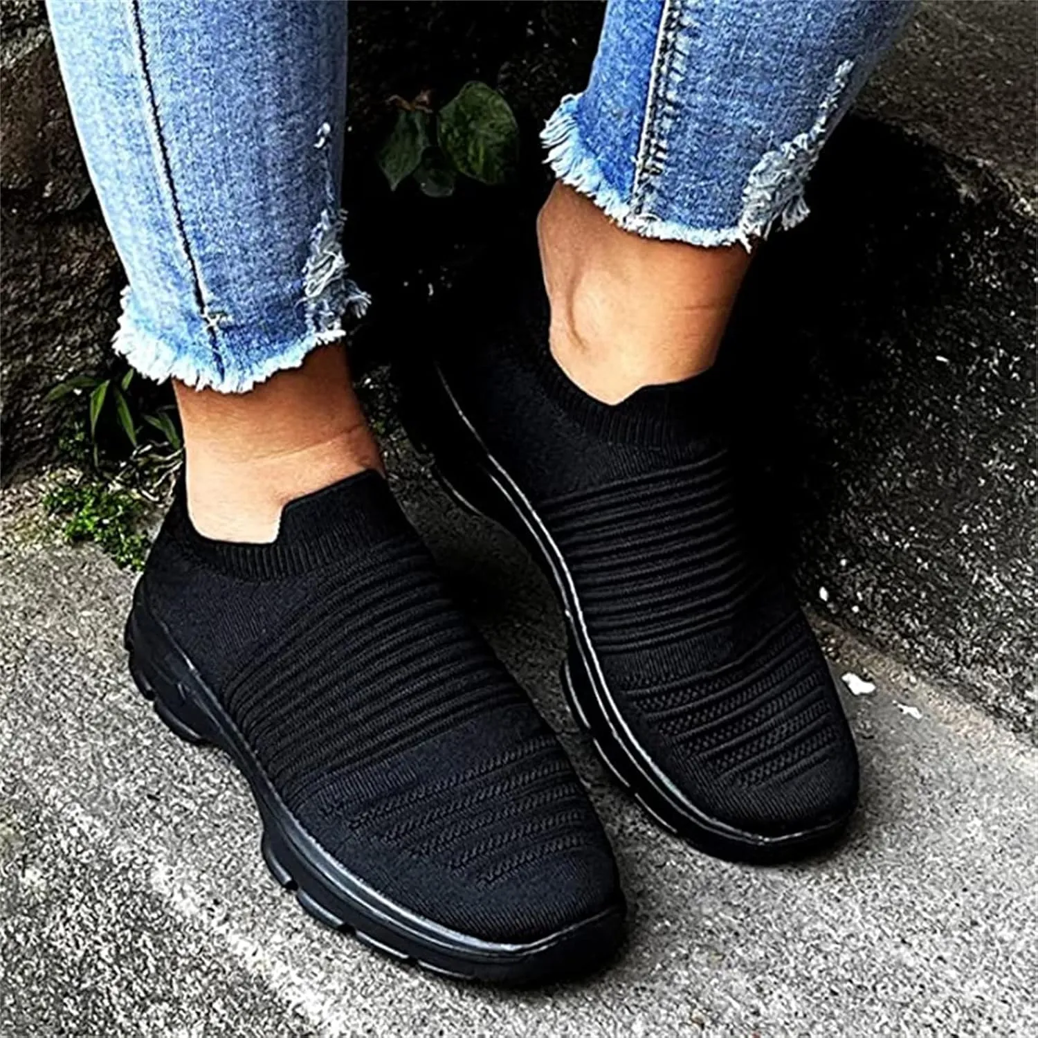 Lausiuoe Slip On Sneakers Women Wide Width Walking Tennis Shoes Running Casual Comfortable Mesh Athletic Gym Sock Shoes
