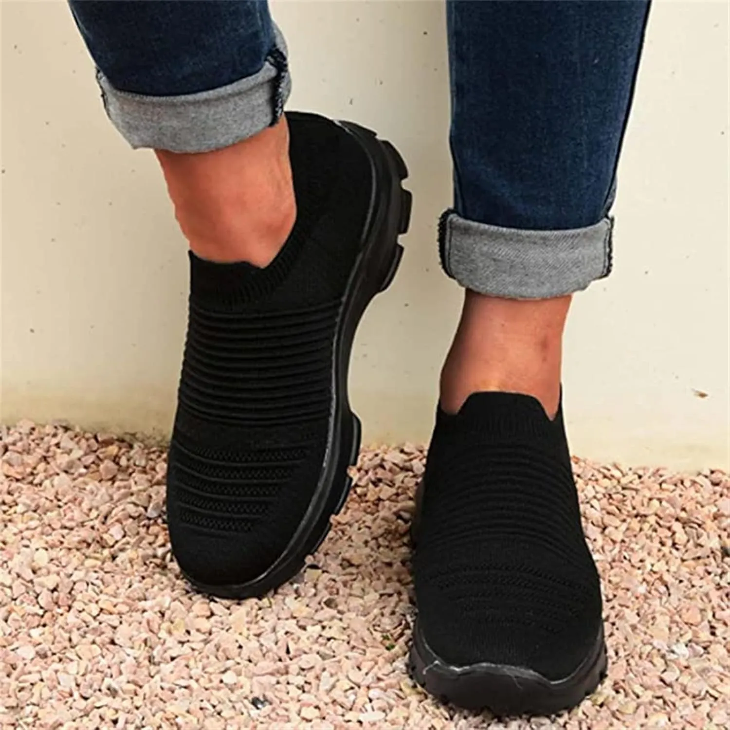 Lausiuoe Slip On Sneakers Women Wide Width Walking Tennis Shoes Running Casual Comfortable Mesh Athletic Gym Sock Shoes