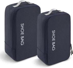 MissBoy Travel Shoe Bags, Set of 2 (Large Small) Water Resistant Shoe Bag with Zipper & Handle, Foldable Shoe Storage Organizer for Men and Women - Navy Blue