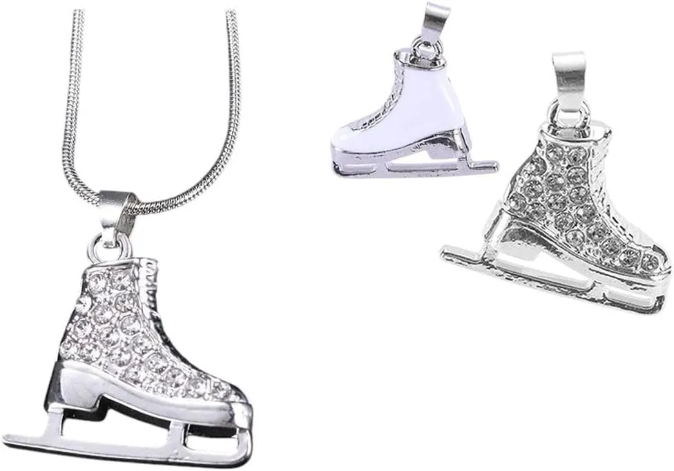 New 2026 Unisex Zircon 3D Ice Skate Shoe Necklace White Enamel Luxury Blue Pink Crystal Pendant Gift For Man Women Her Chain Jewelry Findings Fashion Trendy Accessories Creative For Women And Men