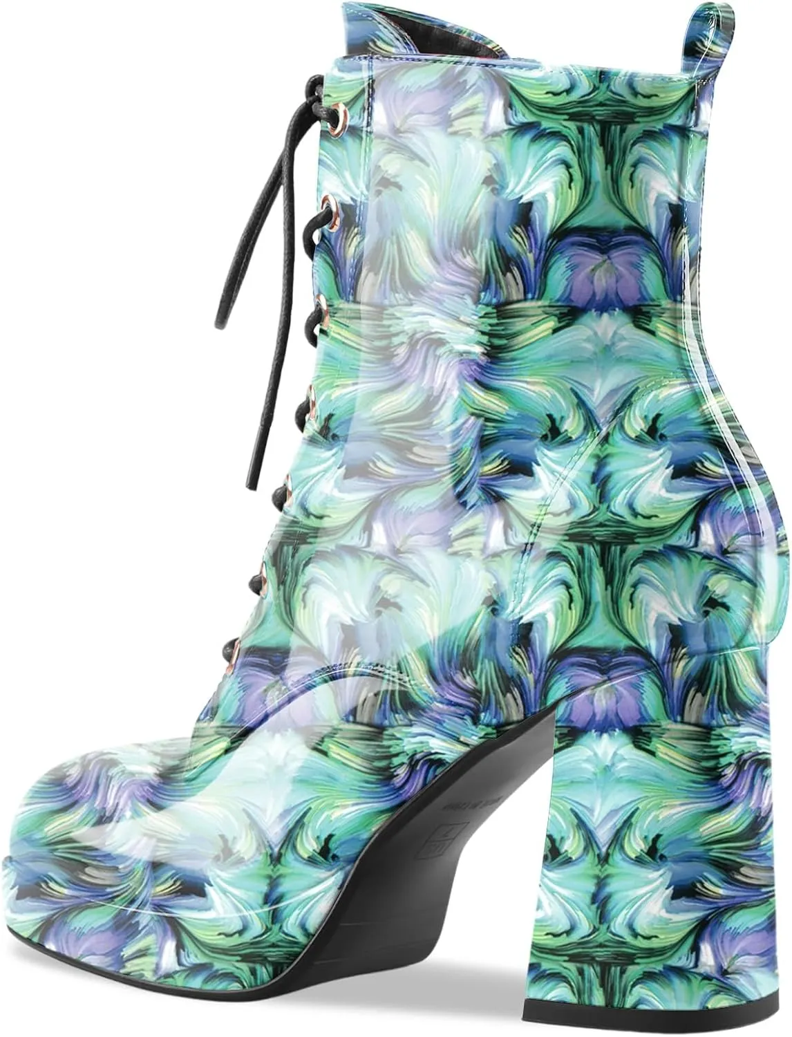 Oh Mispares Women's Platform Ankle Boots with High Chunky Heel Fashion Lace-up Square toe Patent Leather Booties