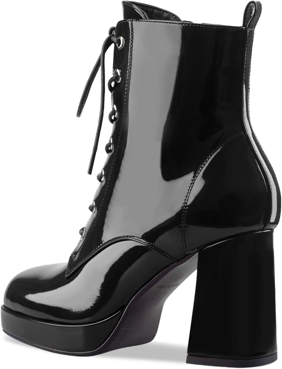 Oh Mispares Women's Platform Ankle Boots with High Chunky Heel Fashion Lace-up Square toe Patent Leather Booties