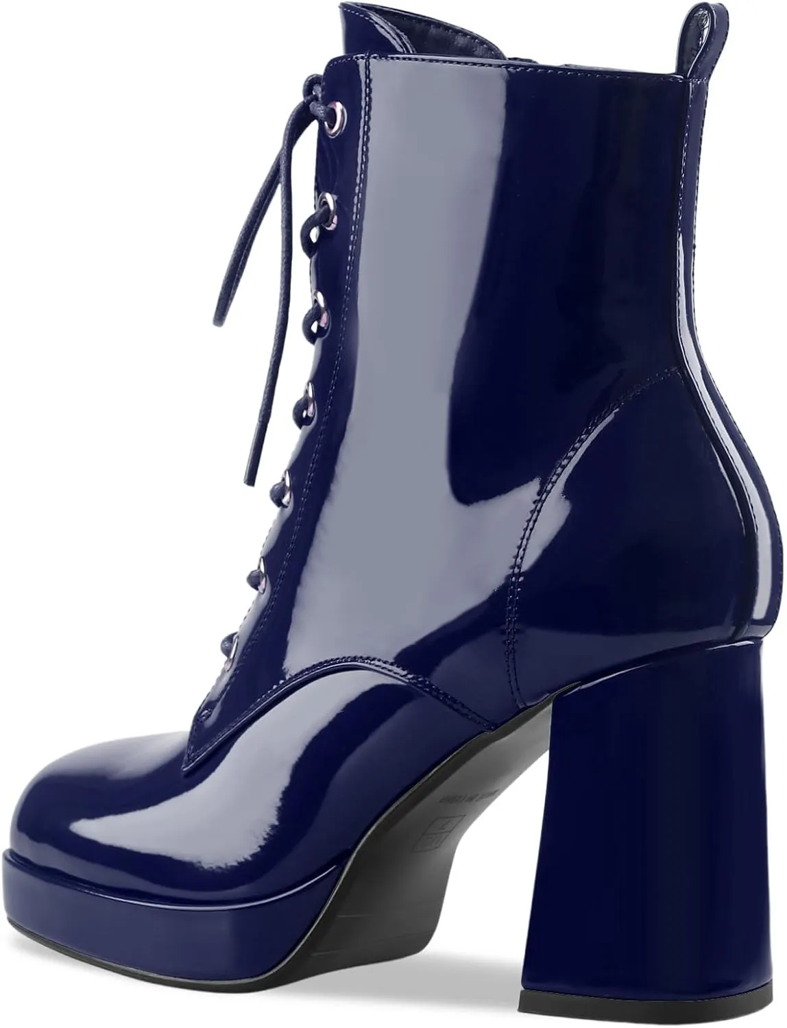 Oh Mispares Women's Platform Ankle Boots with High Chunky Heel Fashion Lace-up Square toe Patent Leather Booties