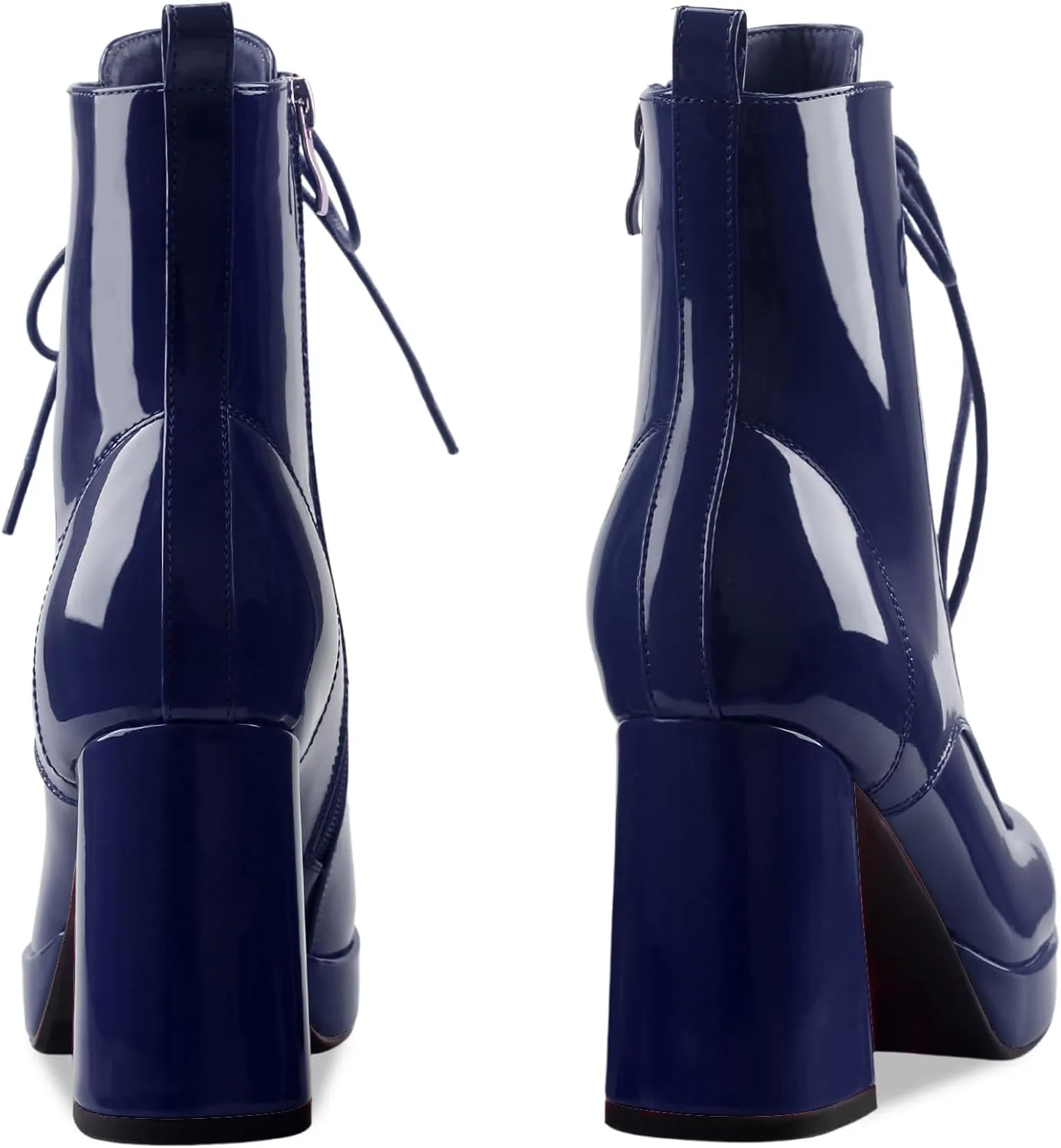 Oh Mispares Women's Platform Ankle Boots with High Chunky Heel Fashion Lace-up Square toe Patent Leather Booties