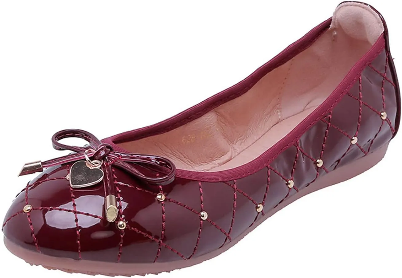 WENJIAZHIZHI Heart Buckle Plaid Ballet Flats Bow Party Dress Shoes for Women Dressy Comfortable Slip-On Loafers