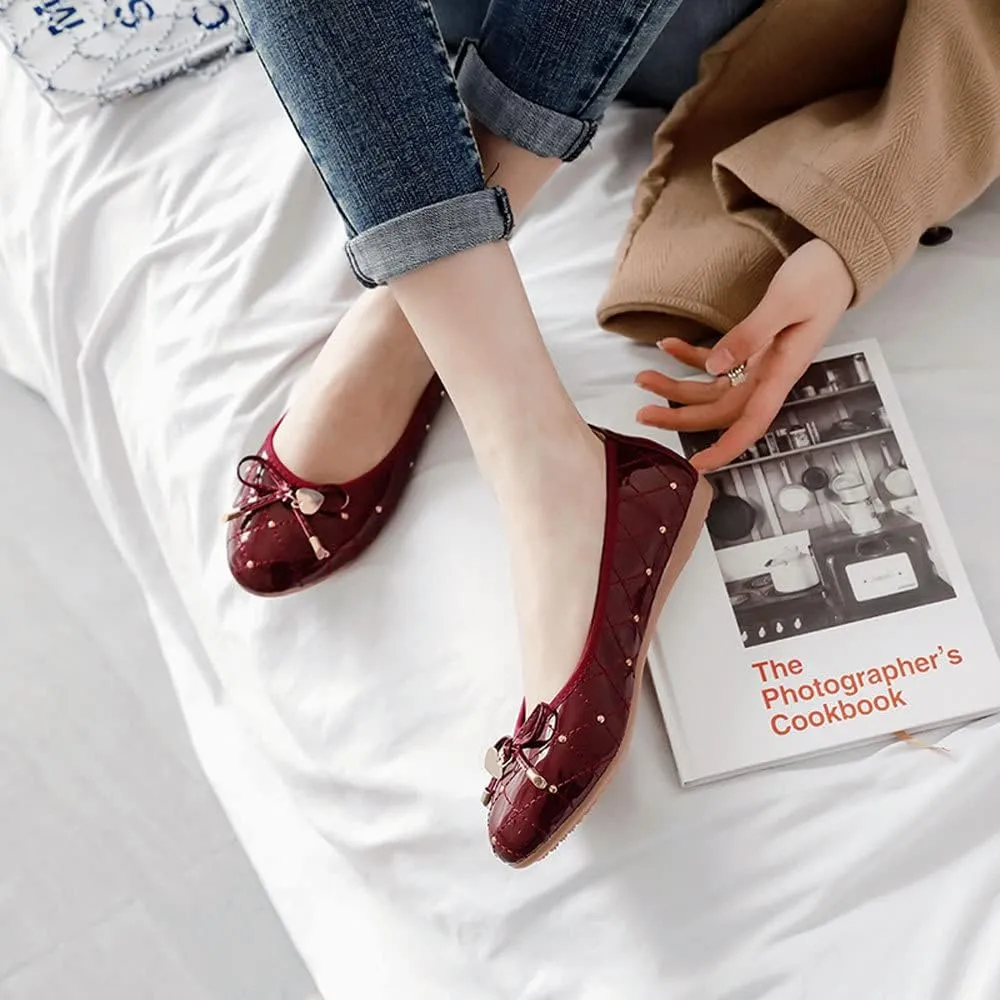 WENJIAZHIZHI Heart Buckle Plaid Ballet Flats Bow Party Dress Shoes for Women Dressy Comfortable Slip-On Loafers