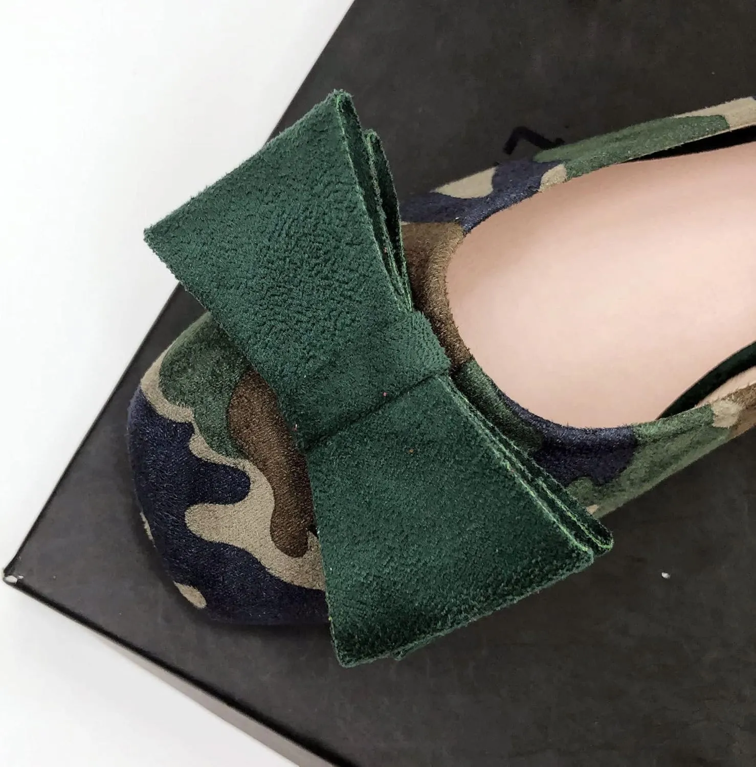 WENJIAZHIZHI Womens Camouflage Bowknot Ballet Flats Dress Shoes for Women Dressy Comfortable Square Toe Slip On Flats Shoes Casual