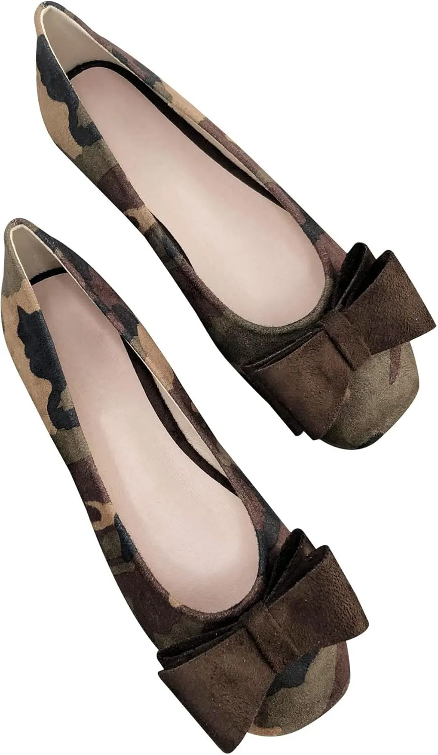 WENJIAZHIZHI Womens Camouflage Bowknot Ballet Flats Dress Shoes for Women Dressy Comfortable Square Toe Slip On Flats Shoes Casual