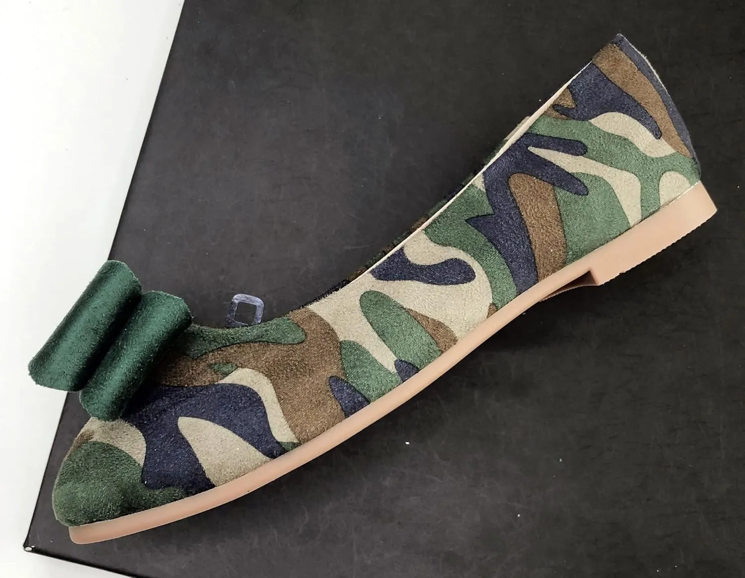 WENJIAZHIZHI Womens Camouflage Bowknot Ballet Flats Dress Shoes for Women Dressy Comfortable Square Toe Slip On Flats Shoes Casual