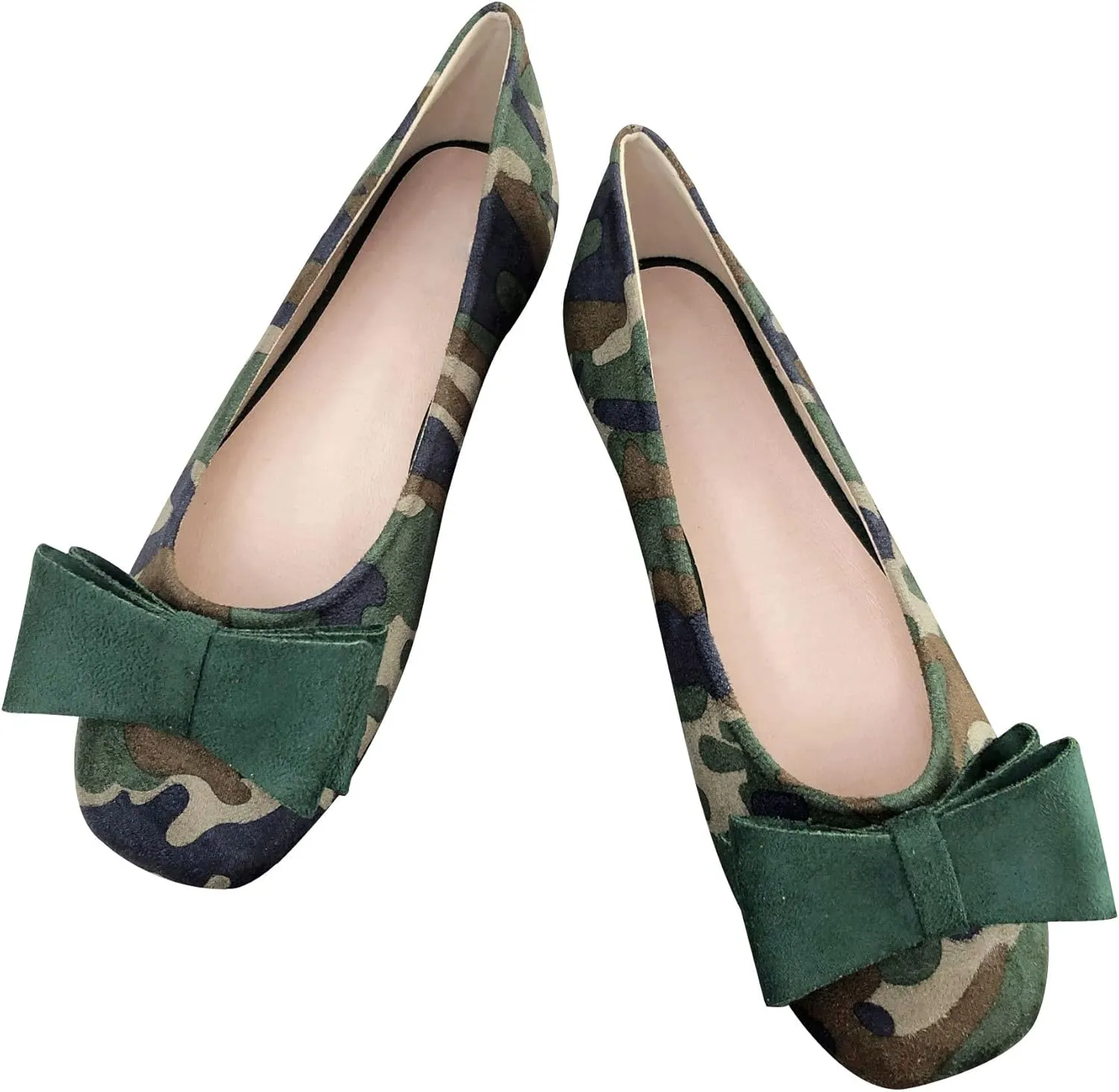 WENJIAZHIZHI Womens Camouflage Bowknot Ballet Flats Dress Shoes for Women Dressy Comfortable Square Toe Slip On Flats Shoes Casual