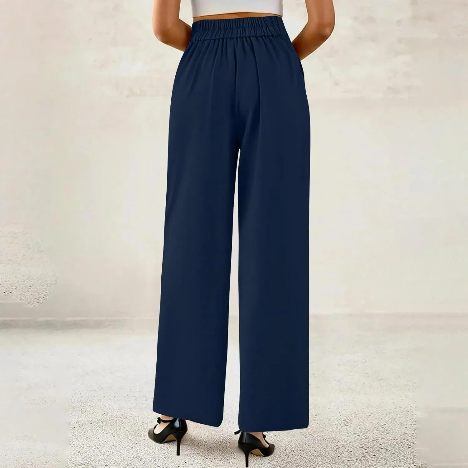 Wide Leg Dress Pants Women Baggy Button High Waisted Palazzo Pants Comfy Flowy Business Casual Slacks with Pockets