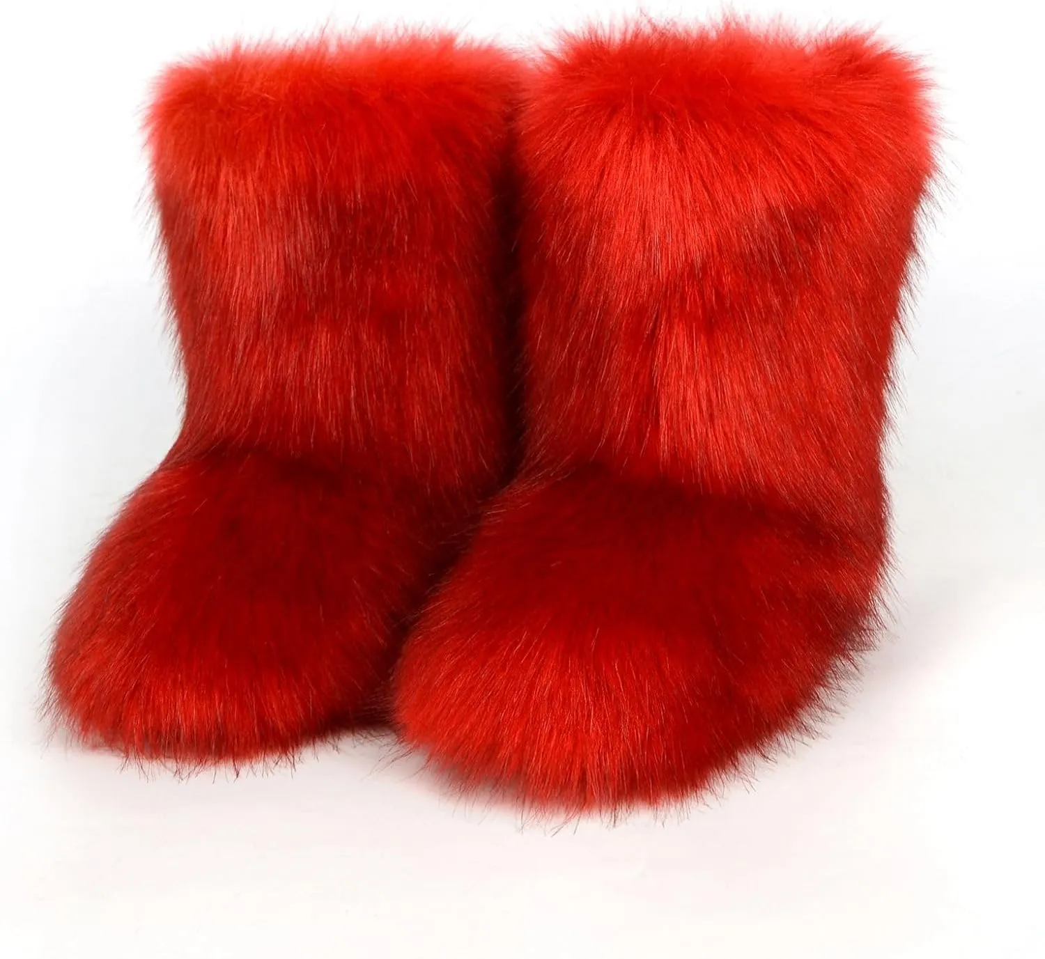 Women's Fluffy Furry Snow Boots Faux Fur Mid-Calf Flat Booties