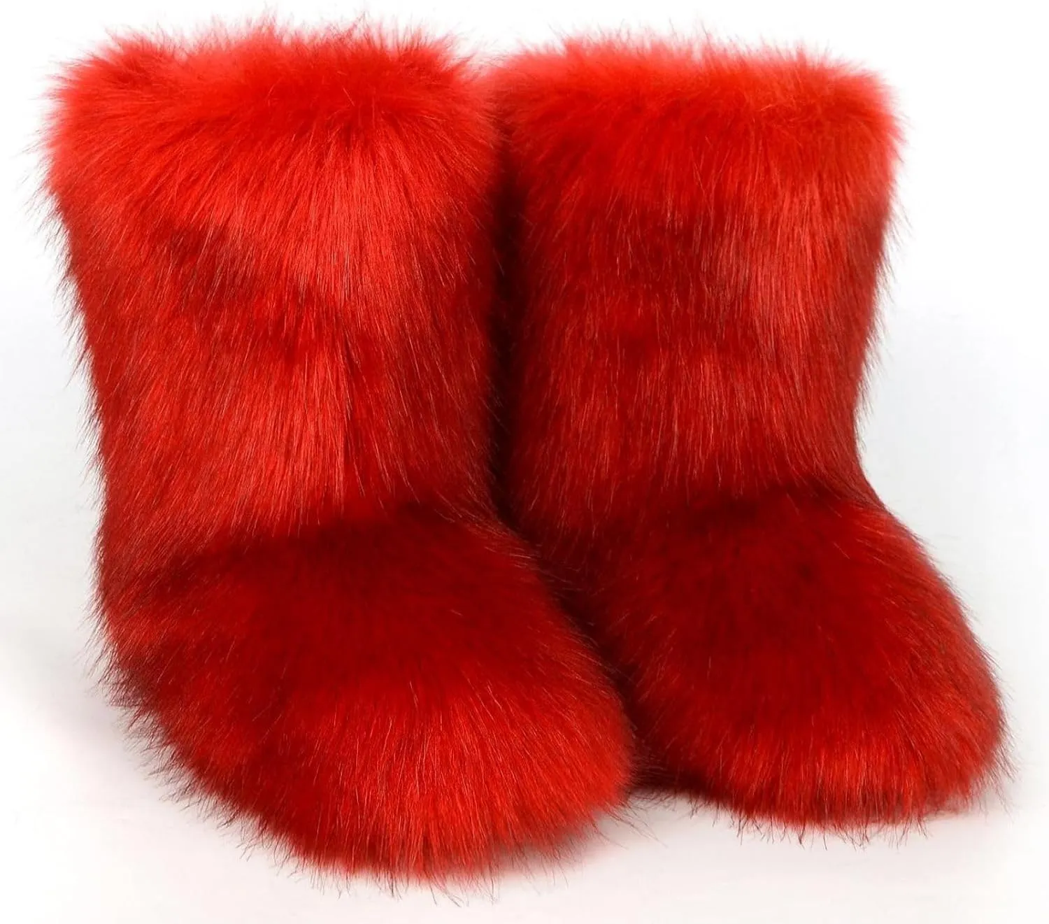 Women's Fluffy Furry Snow Boots Faux Fur Mid-Calf Flat Booties