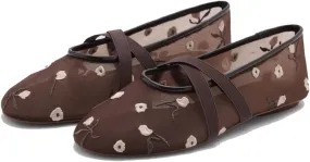 YIYA Women's Embroidered Floral Mesh Ballet Flats Round Toe Slip On Ballerina Mary Jane Shoes Flower Comfortable Casual Dress Flats